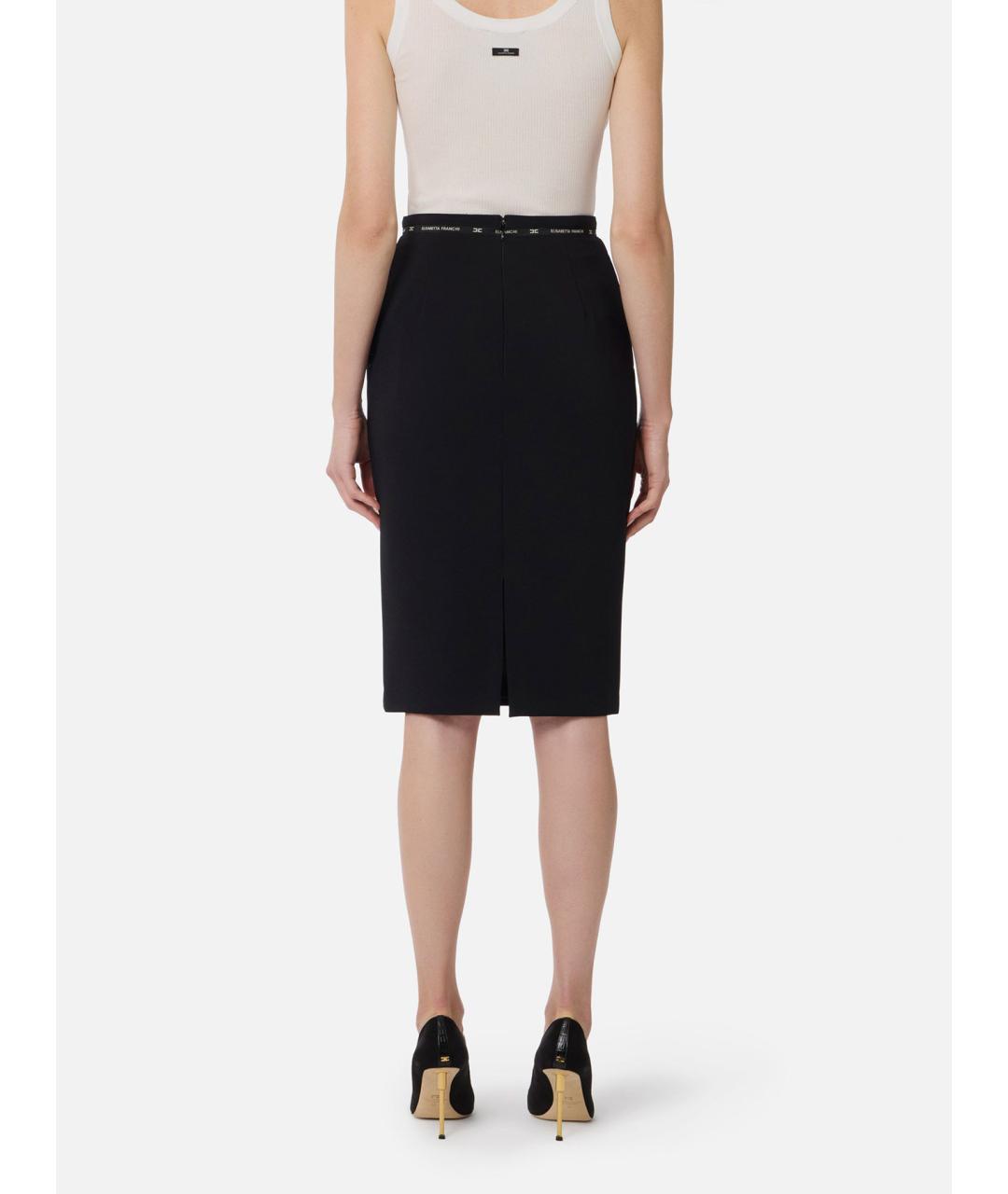 ELISABETTA FRANCHI Темно-синяя полиэстеровая юбка миди, фото 4