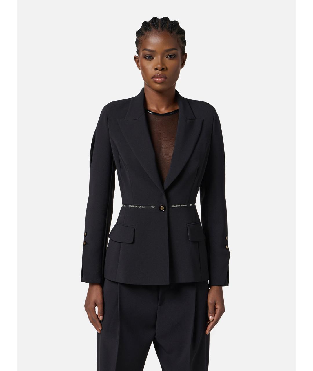 ELISABETTA FRANCHI Черный полиэстеровый жакет/пиджак, фото 3