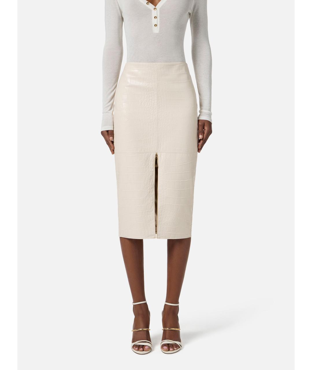 ELISABETTA FRANCHI Белая полиуретановая юбка миди, фото 3