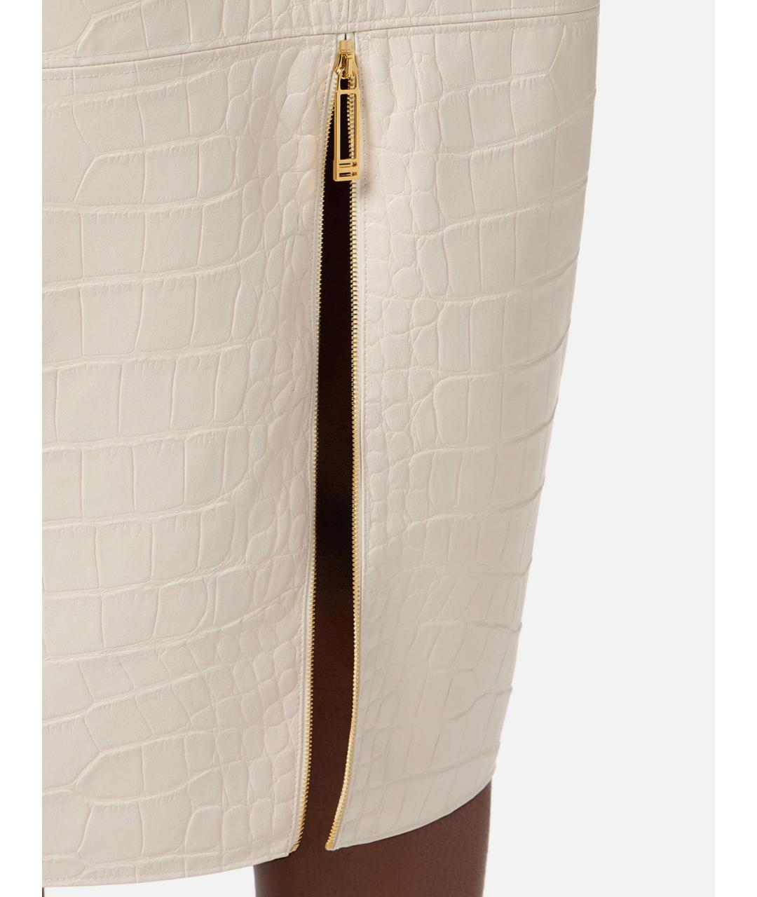 ELISABETTA FRANCHI Белая полиуретановая юбка миди, фото 4