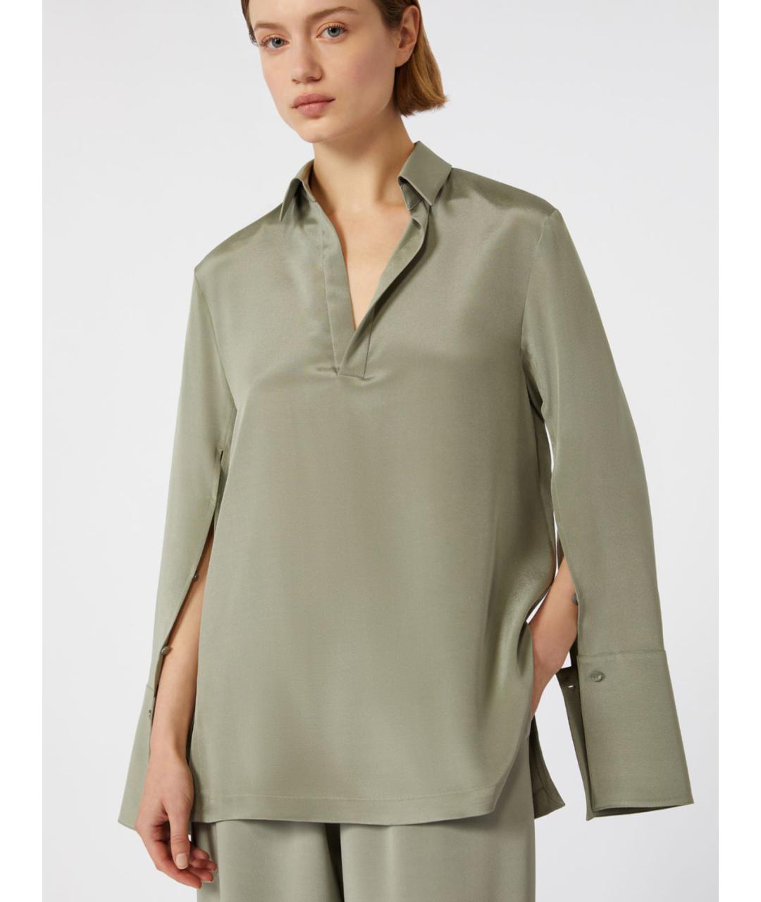 MAX MARA Зеленая шелковая блузы, фото 3