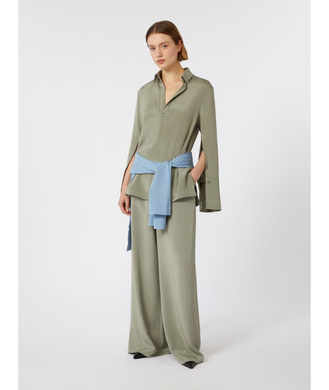 MAX MARA Зеленая шелковая блузы, фото 2
