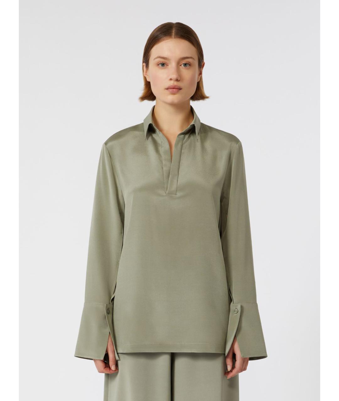 MAX MARA Зеленая шелковая блузы, фото 5