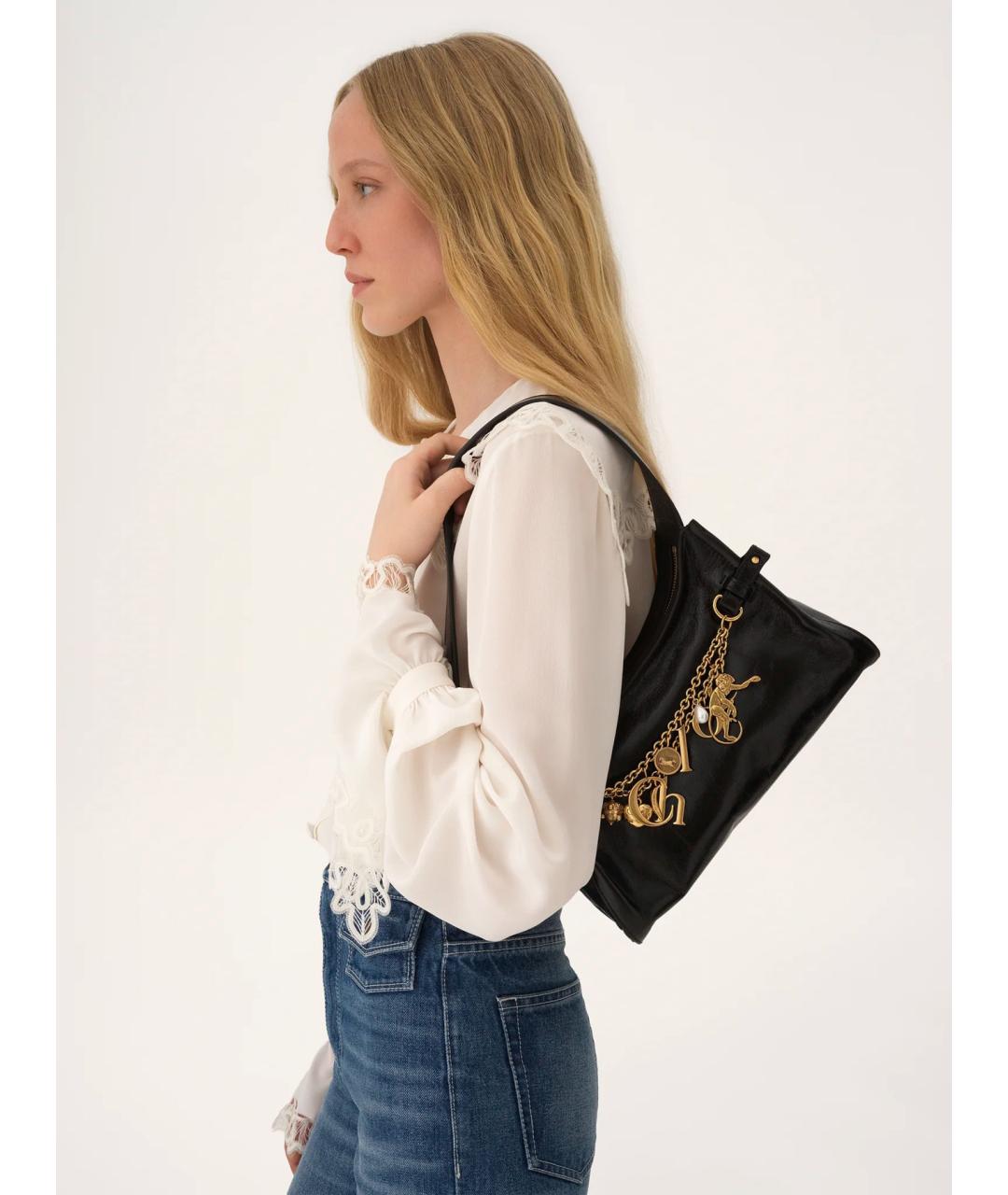 CHLOE Черная кожаная сумка через плечо, фото 2