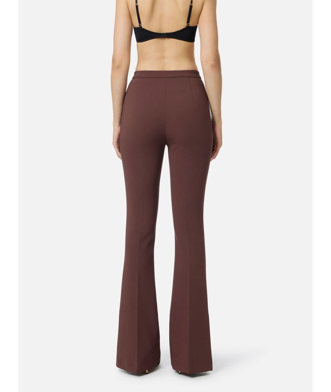 ELISABETTA FRANCHI Коричневые полиэстеровые прямые брюки, фото 4