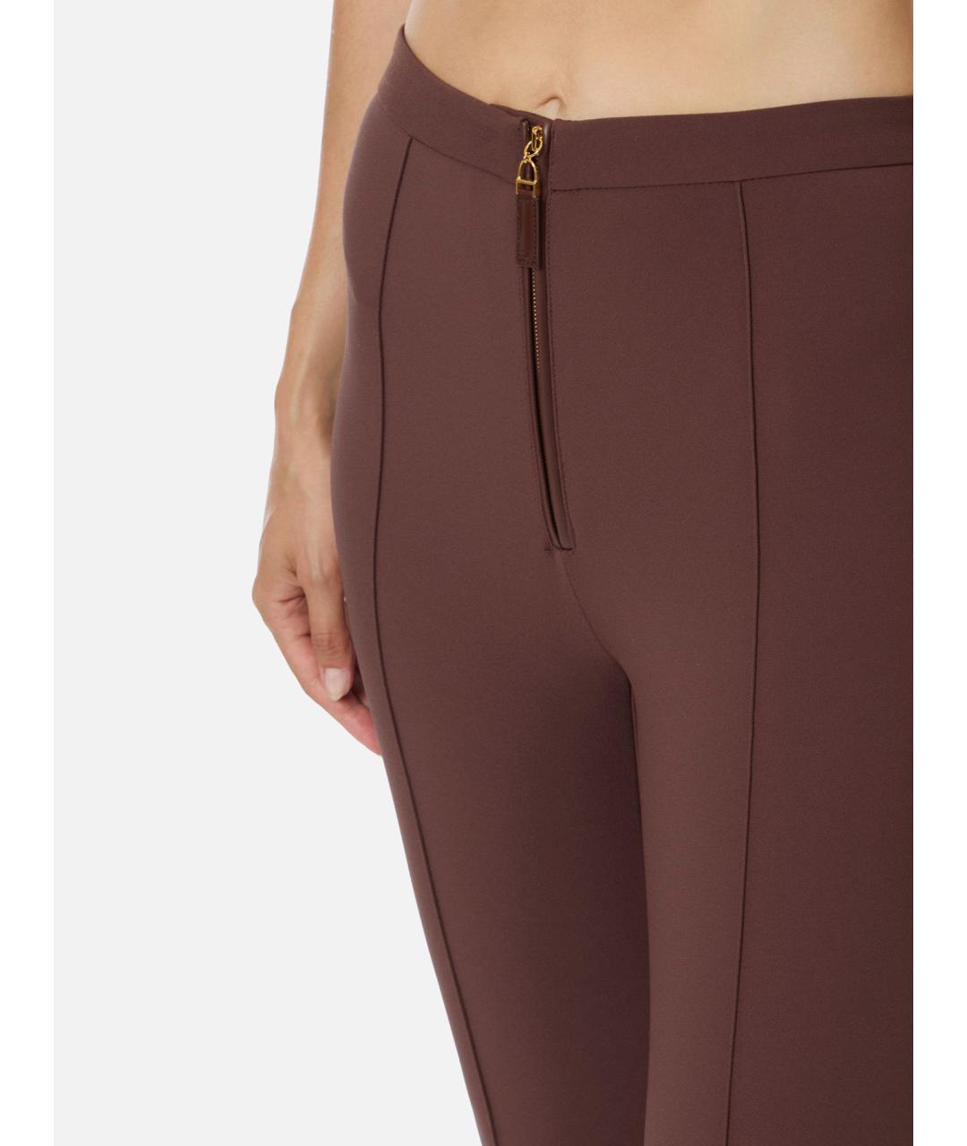 ELISABETTA FRANCHI Коричневые полиэстеровые прямые брюки, фото 3