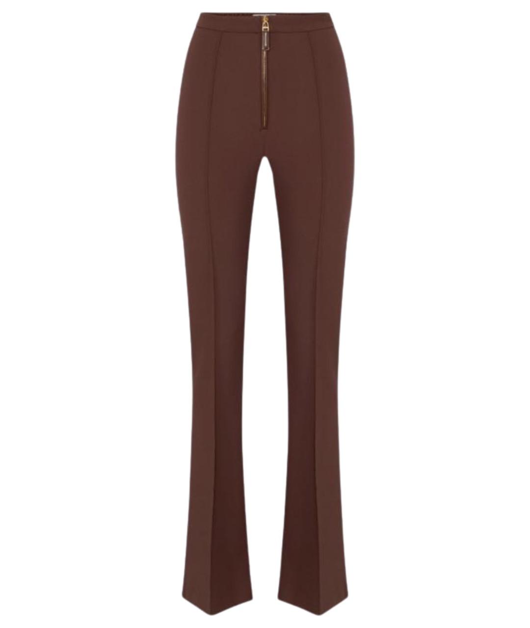 ELISABETTA FRANCHI Коричневые полиэстеровые прямые брюки, фото 1