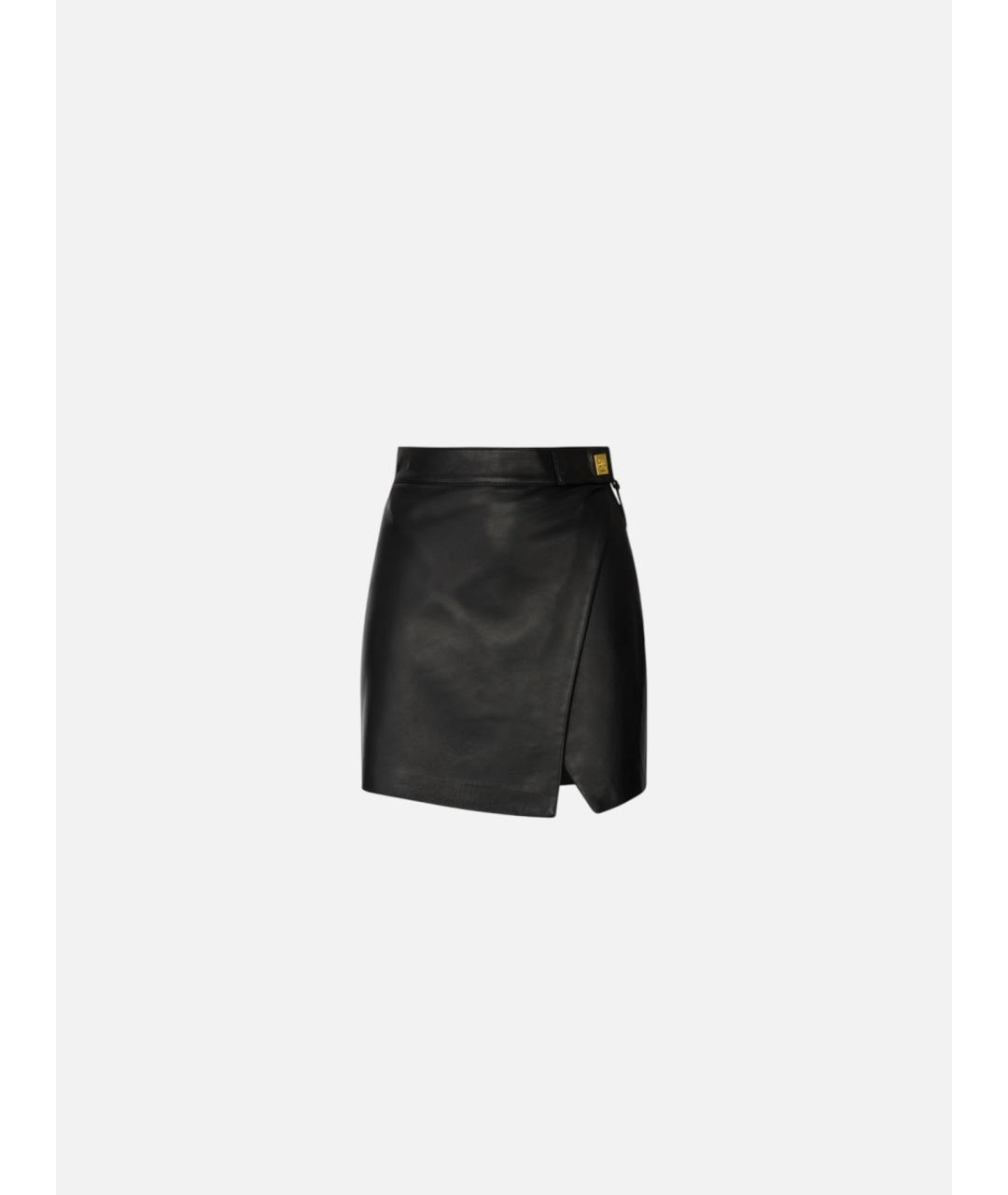 ELISABETTA FRANCHI Черная кожаная юбка мини, фото 5