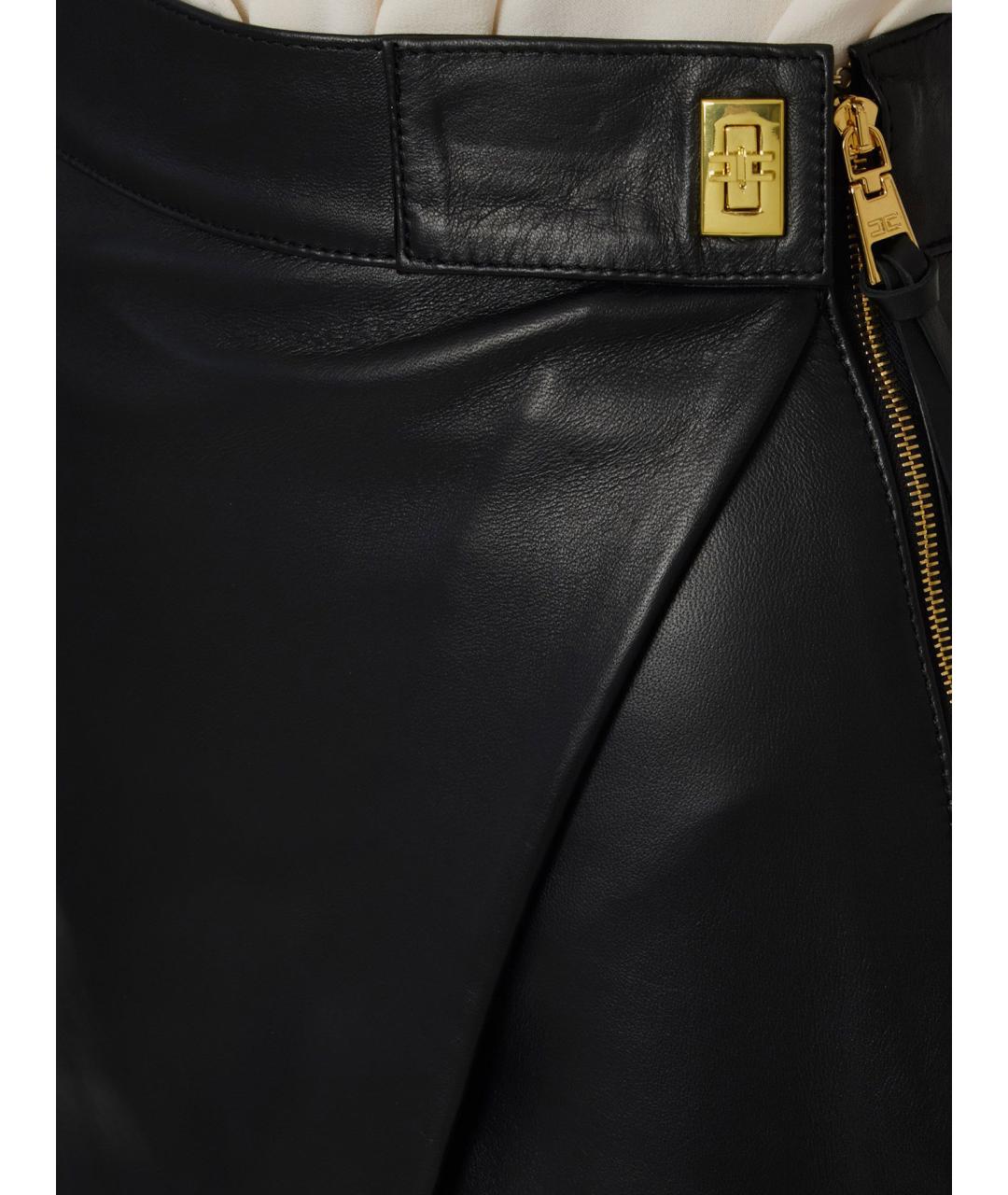 ELISABETTA FRANCHI Черная кожаная юбка мини, фото 3