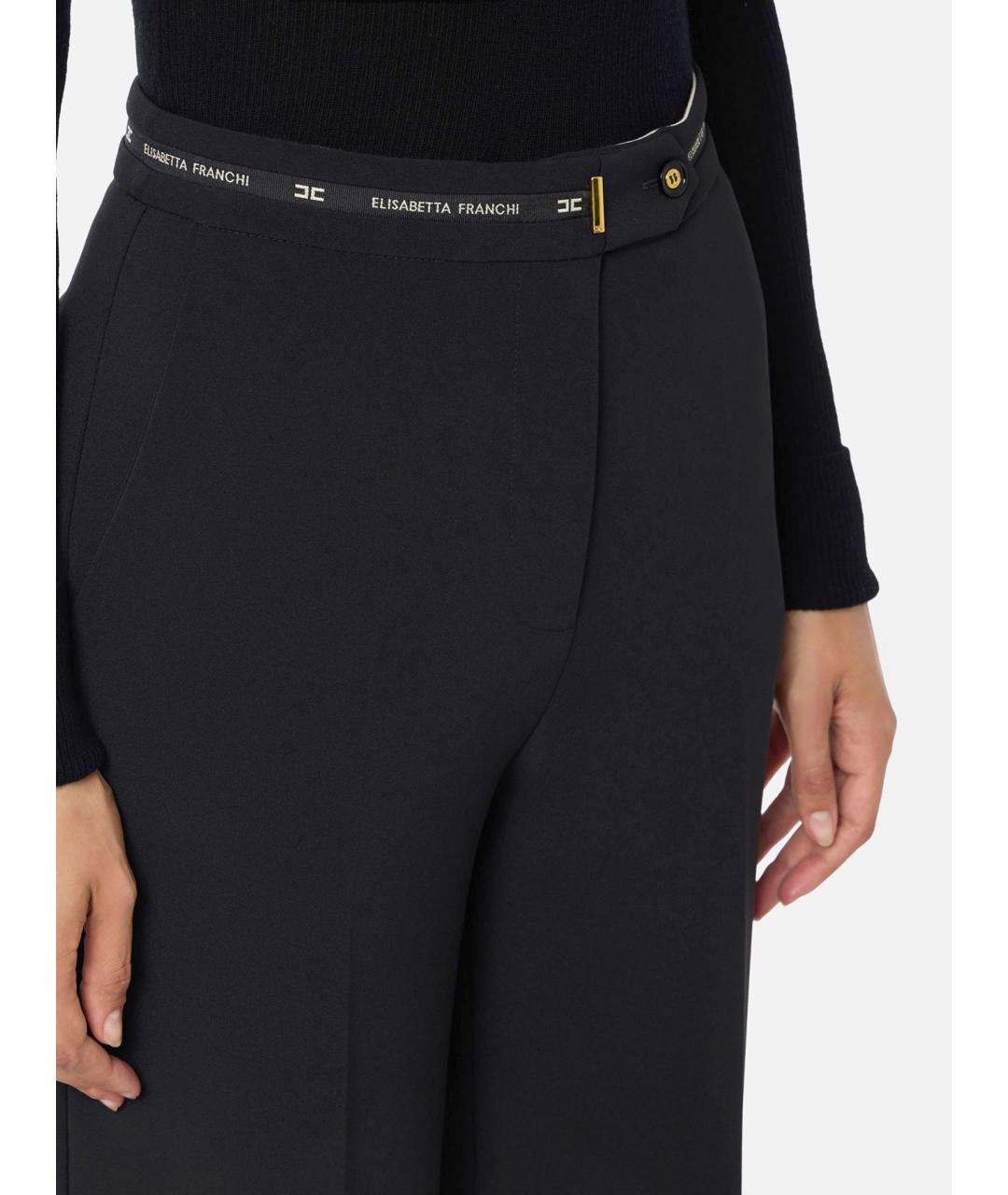 ELISABETTA FRANCHI Черные полиэстеровые прямые брюки, фото 3