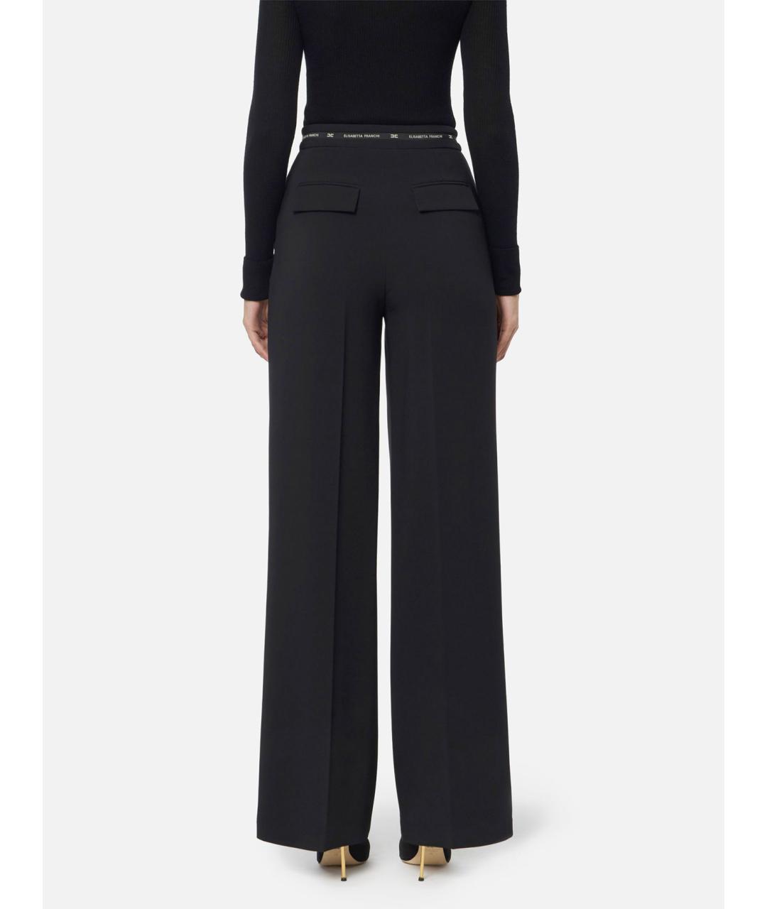 ELISABETTA FRANCHI Черные полиэстеровые прямые брюки, фото 4