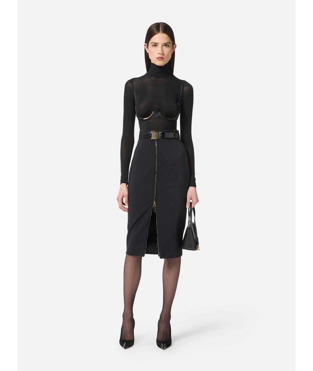 ELISABETTA FRANCHI Темно-синяя полиэстеровая юбка миди, фото 2