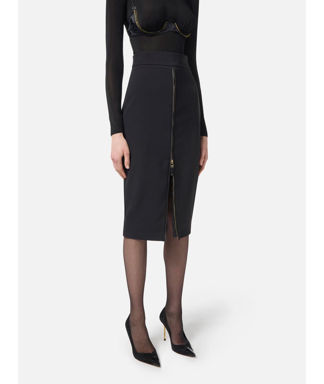 ELISABETTA FRANCHI Темно-синяя полиэстеровая юбка миди, фото 3