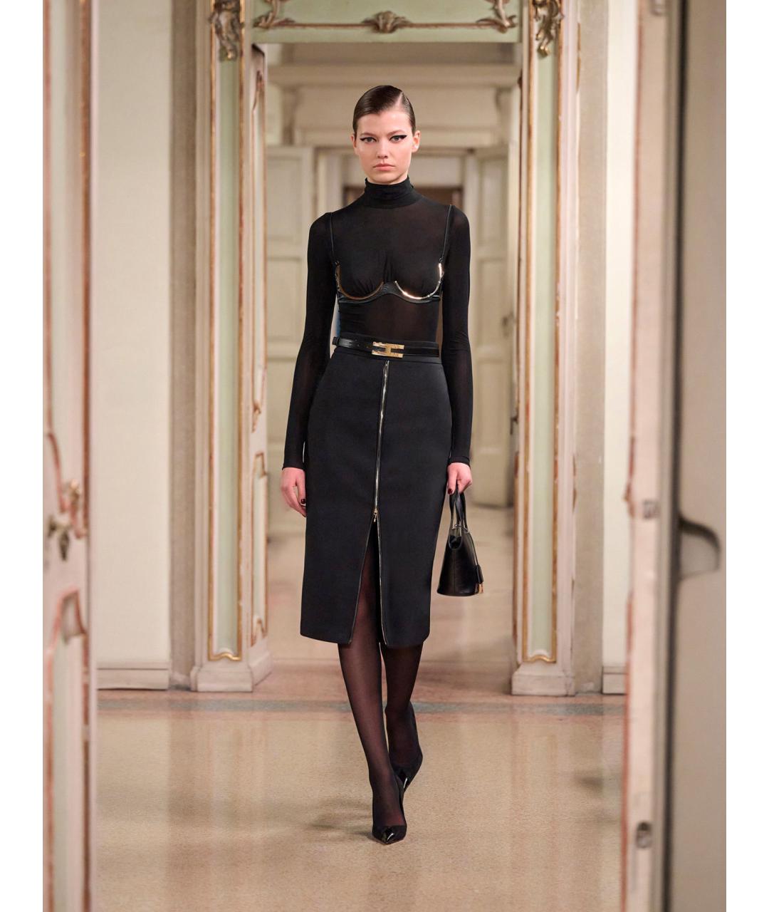 ELISABETTA FRANCHI Темно-синяя полиэстеровая юбка миди, фото 6