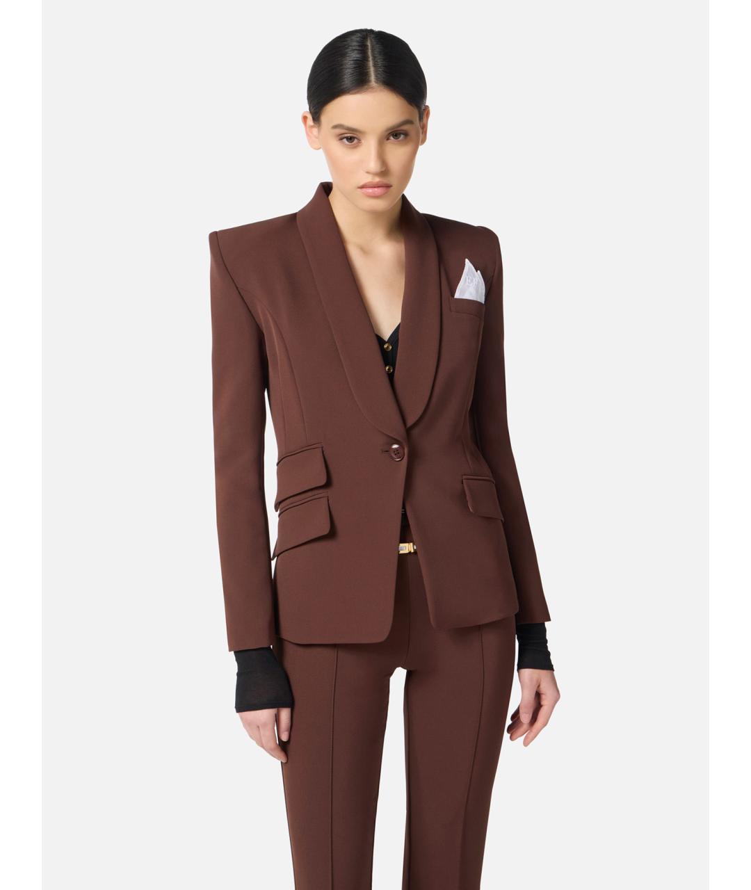 ELISABETTA FRANCHI Коричневый полиэстеровый костюм с брюками, фото 3