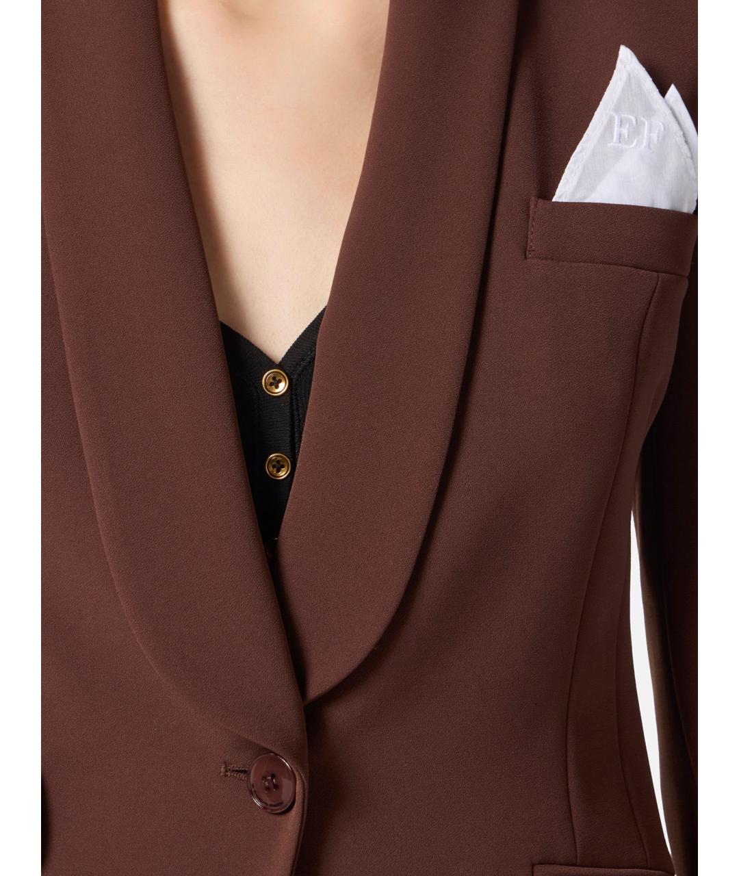 ELISABETTA FRANCHI Коричневый полиэстеровый костюм с брюками, фото 4