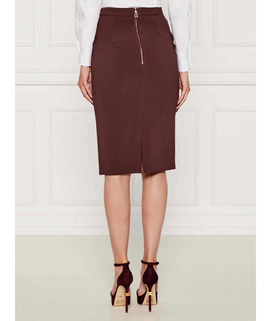 ELISABETTA FRANCHI Бордовая полиэстеровая юбка миди, фото 3