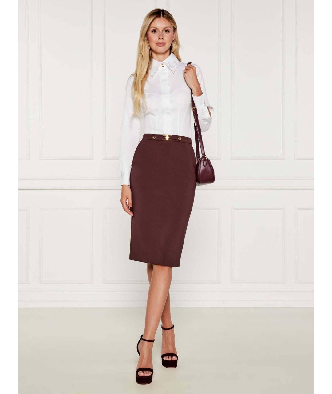 ELISABETTA FRANCHI Бордовая полиэстеровая юбка миди, фото 2