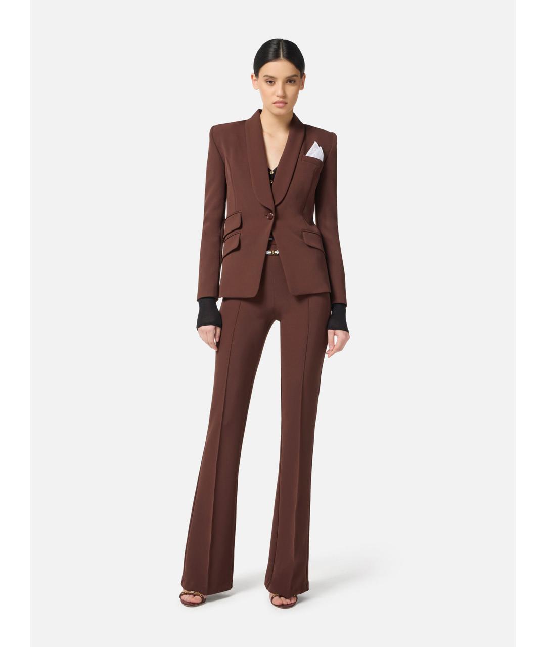 ELISABETTA FRANCHI Коричневый полиэстеровый костюм с брюками, фото 2
