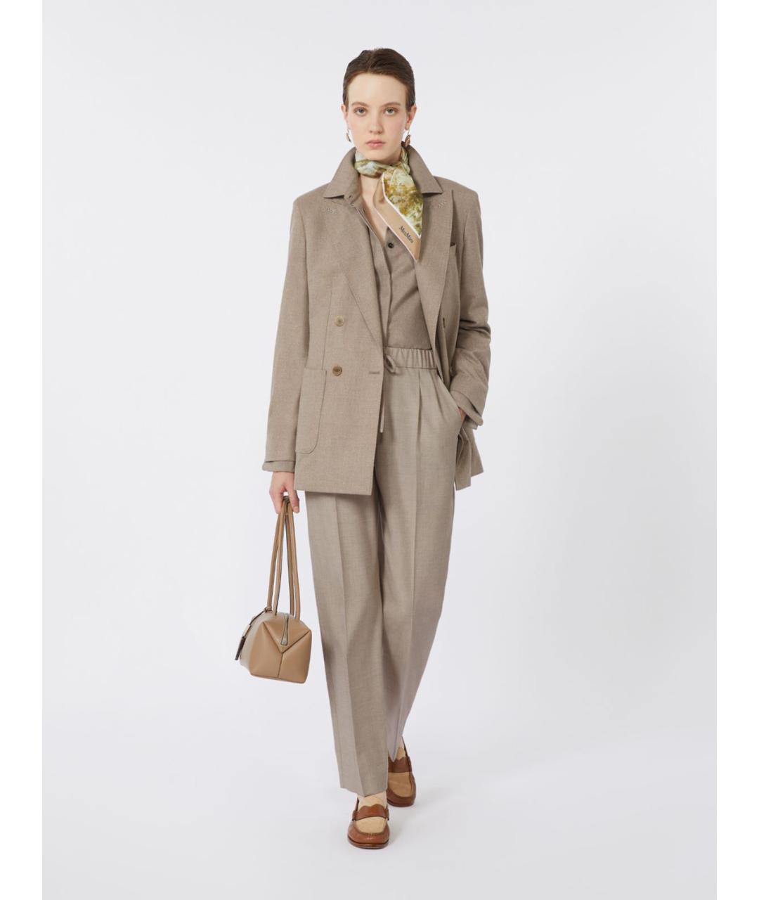 MAX MARA Бежевые кашемировые прямые брюки, фото 3