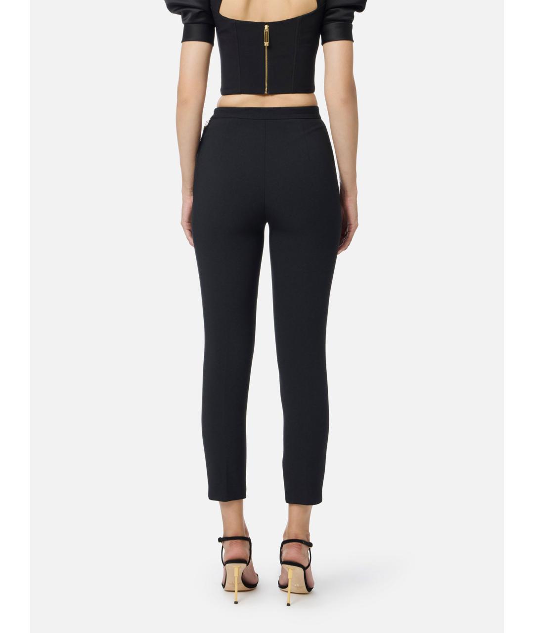 ELISABETTA FRANCHI Черные полиэстеровые прямые брюки, фото 4