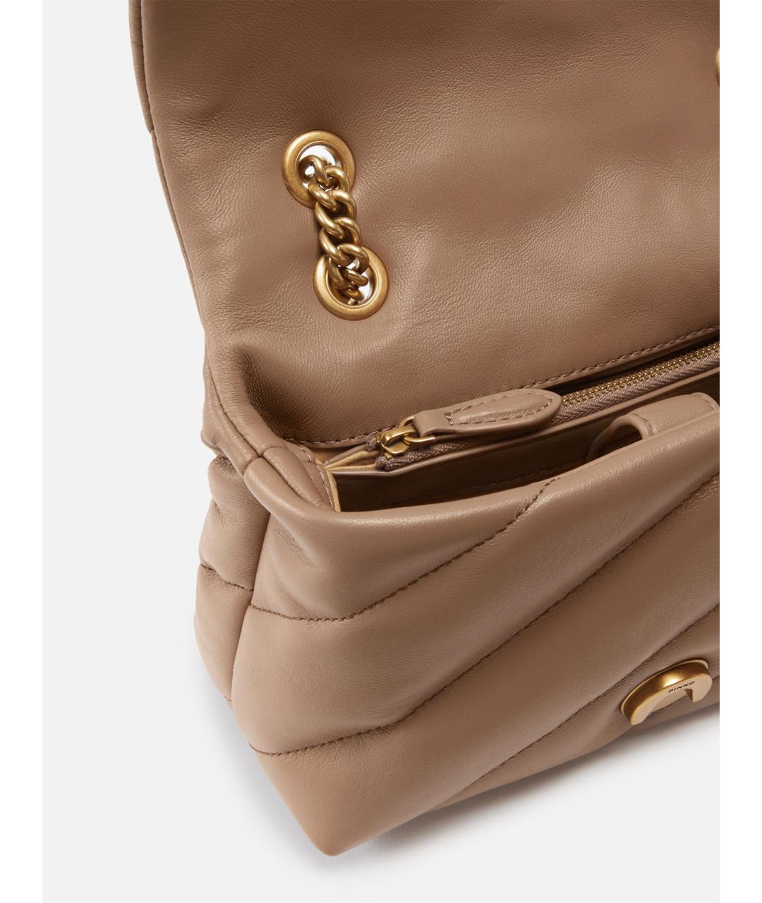 PINKO Бежевая кожаная сумка через плечо, фото 4
