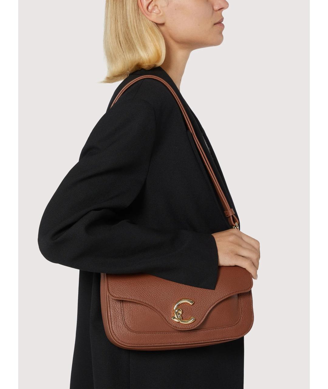 COCCINELLE Коричневая кожаная сумка через плечо, фото 3