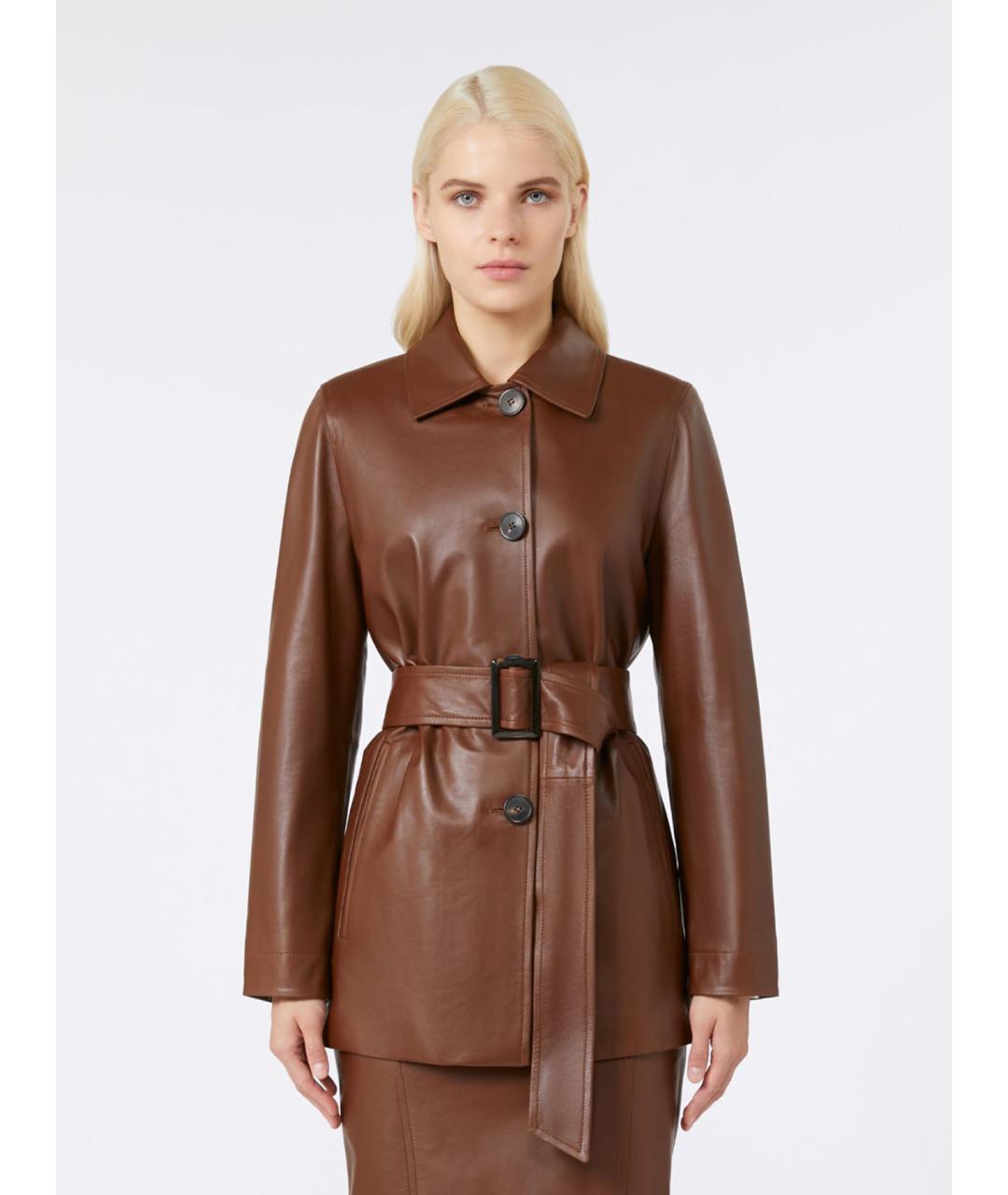 MAX MARA STUDIO Коричневая кожаная куртка, фото 4