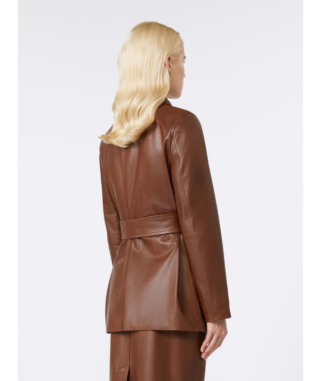 MAX MARA STUDIO Коричневая кожаная куртка, фото 3
