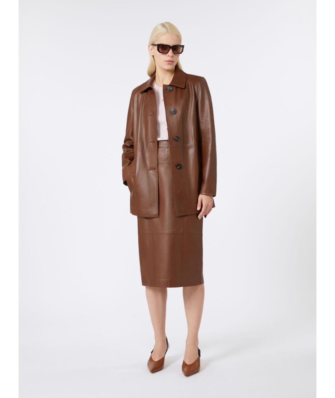 MAX MARA STUDIO Коричневая кожаная куртка, фото 2