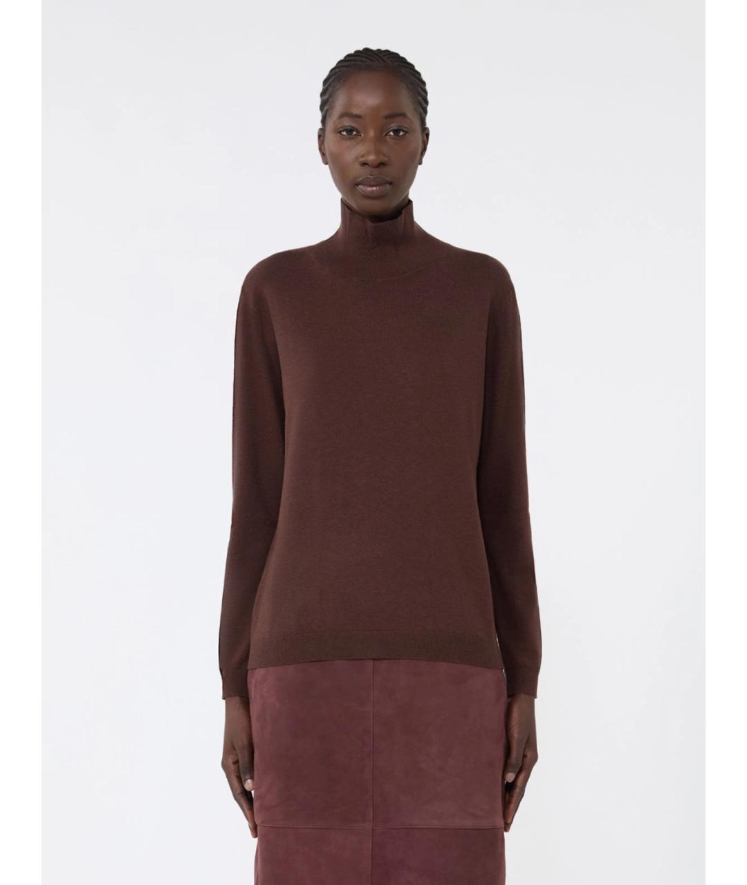 WEEKEND MAX MARA Коричневая шелковая водолазка, фото 4