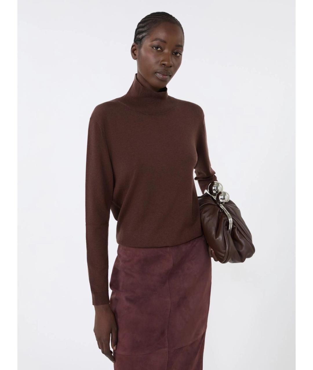 WEEKEND MAX MARA Коричневая шелковая водолазка, фото 5