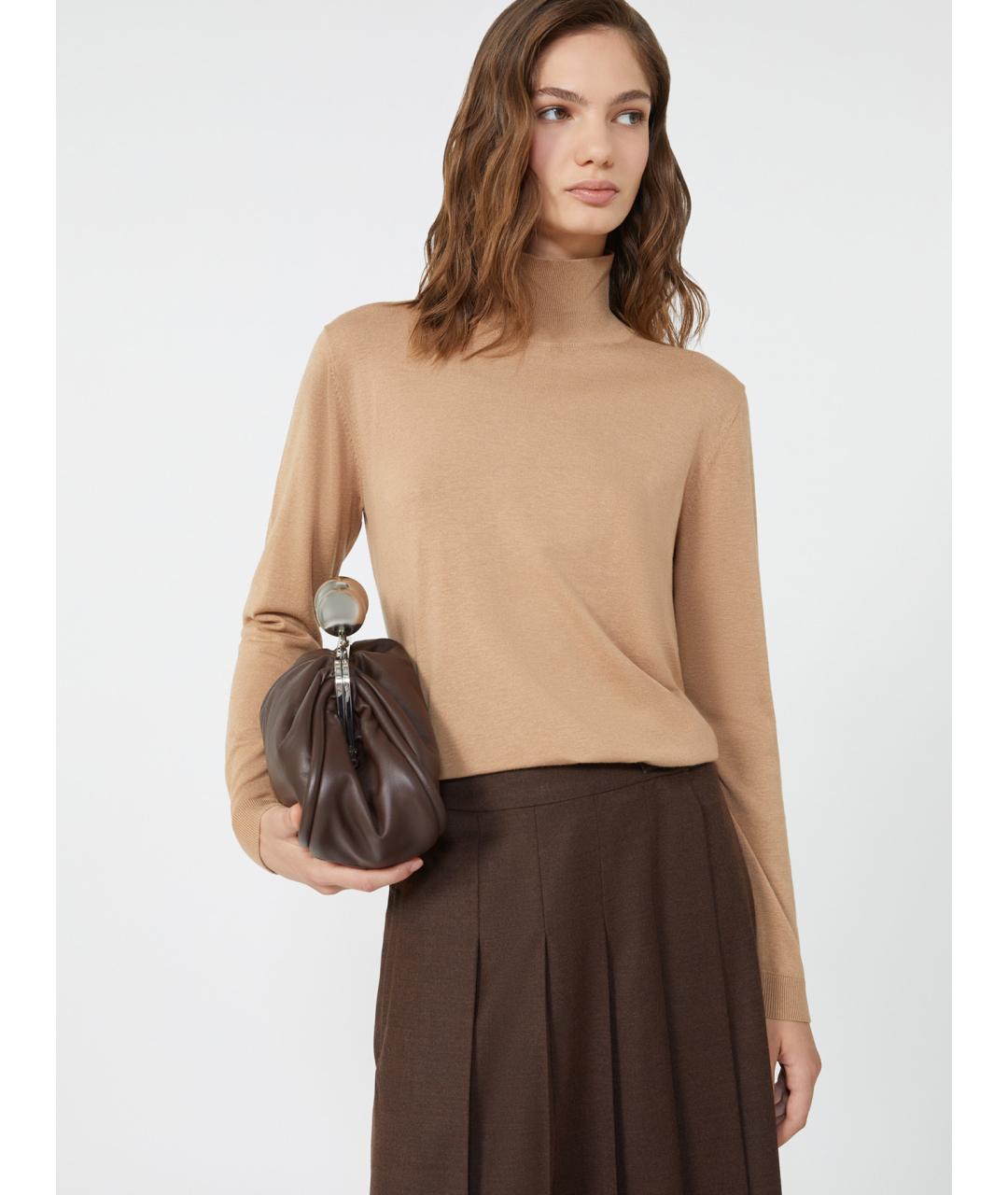 WEEKEND MAX MARA Бежевая шелковая водолазка, фото 4