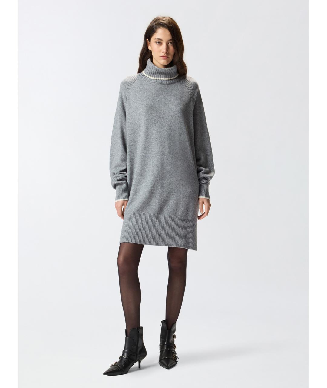 PINKO Серое шерстяное повседневное платье, фото 2