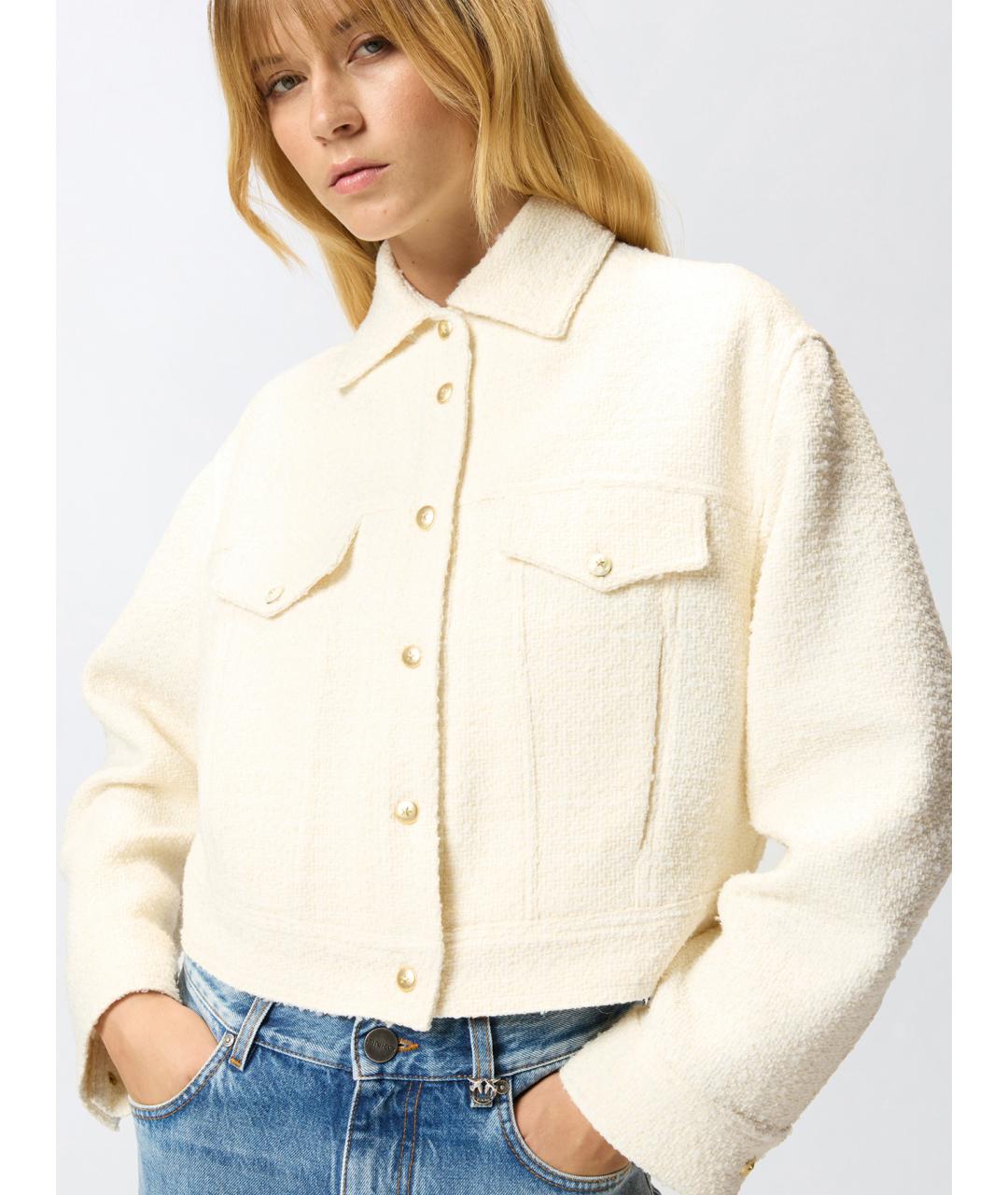 PINKO Бежевый твидовый жакет/пиджак, фото 5