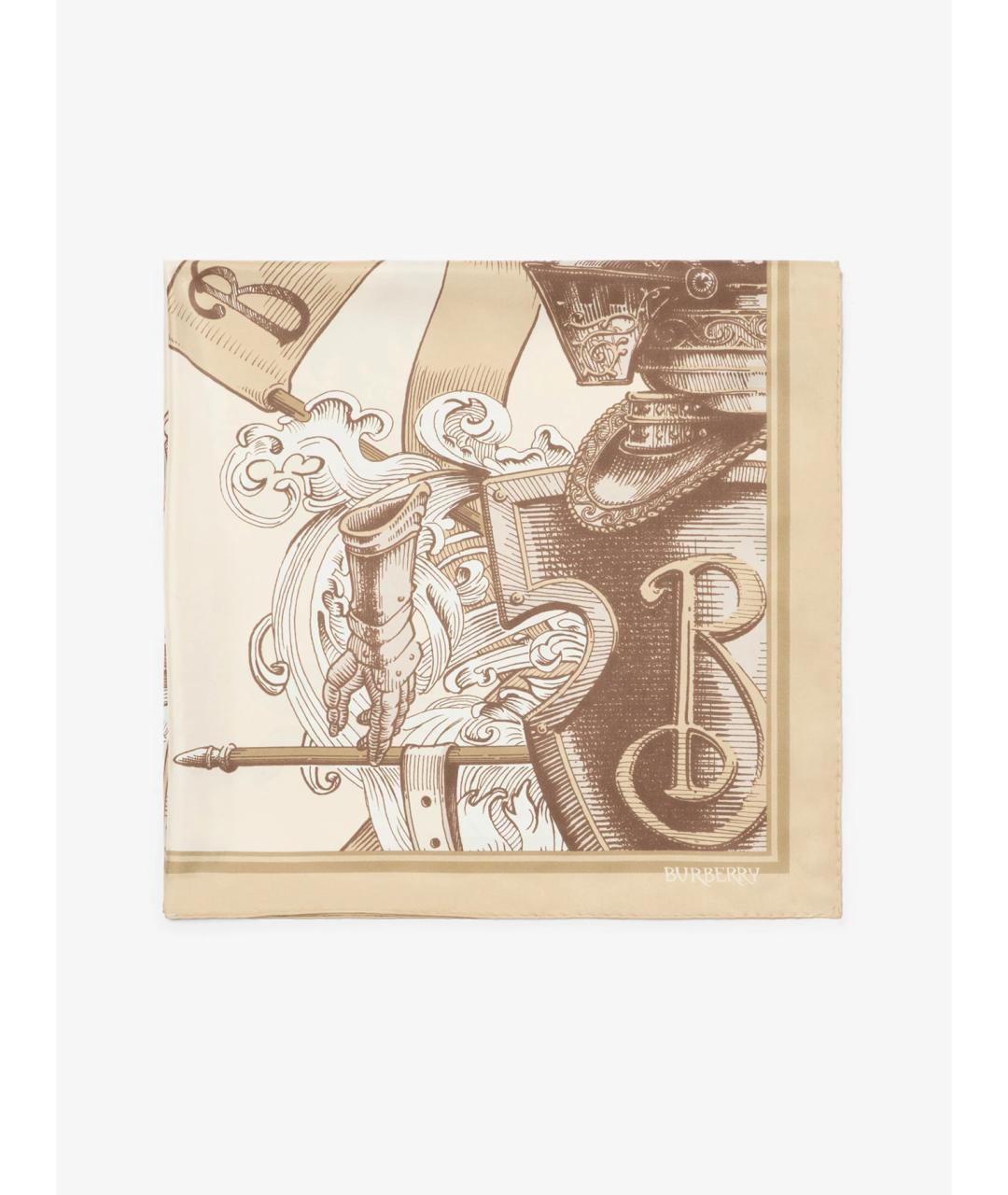BURBERRY Бежевый шелковый платок, фото 4