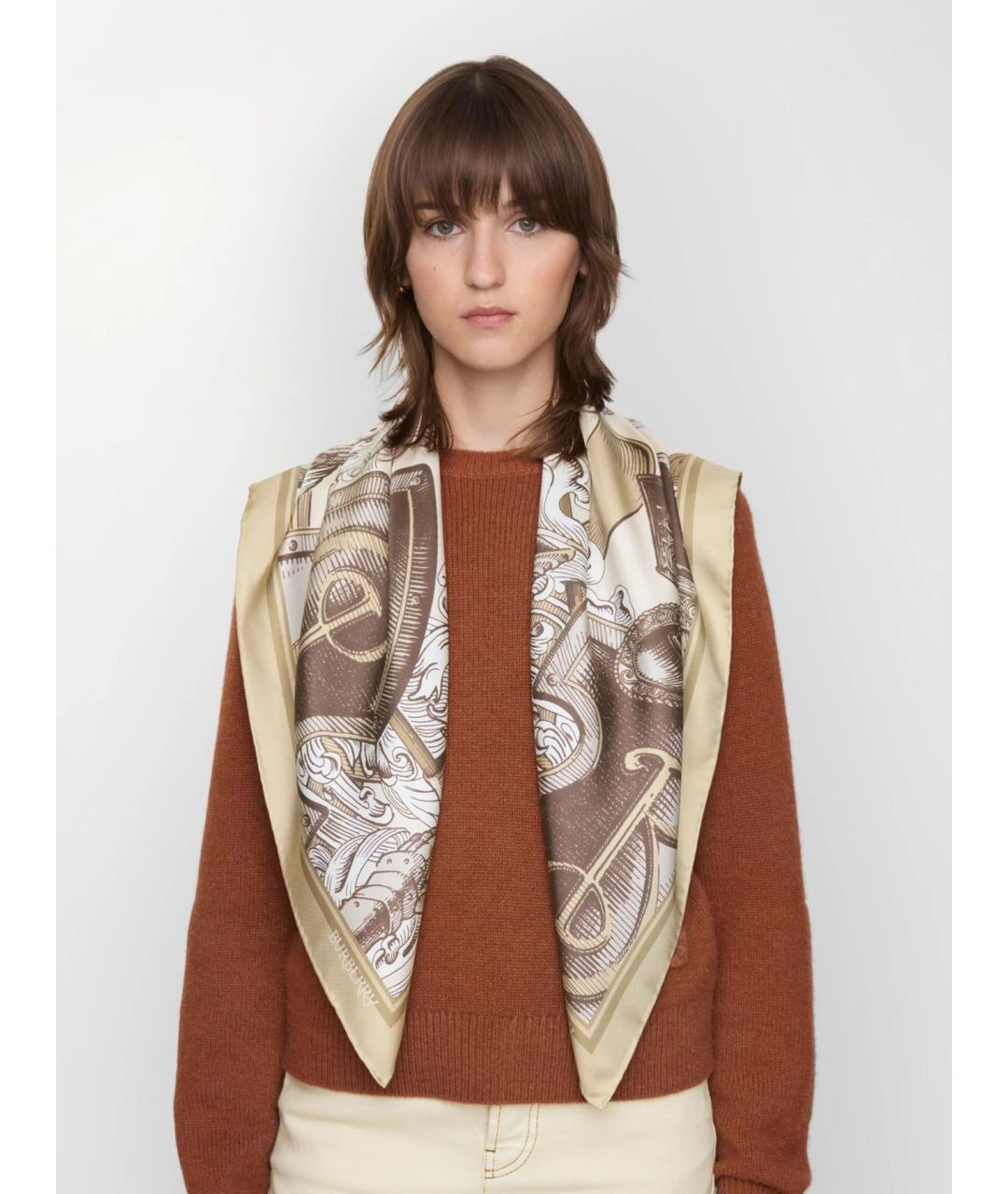 BURBERRY Бежевый шелковый платок, фото 2