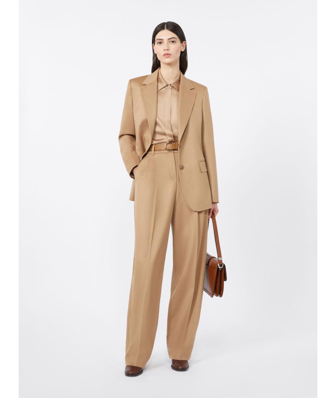 MAX MARA STUDIO Бежевые шерстяные брюки широкие, фото 2