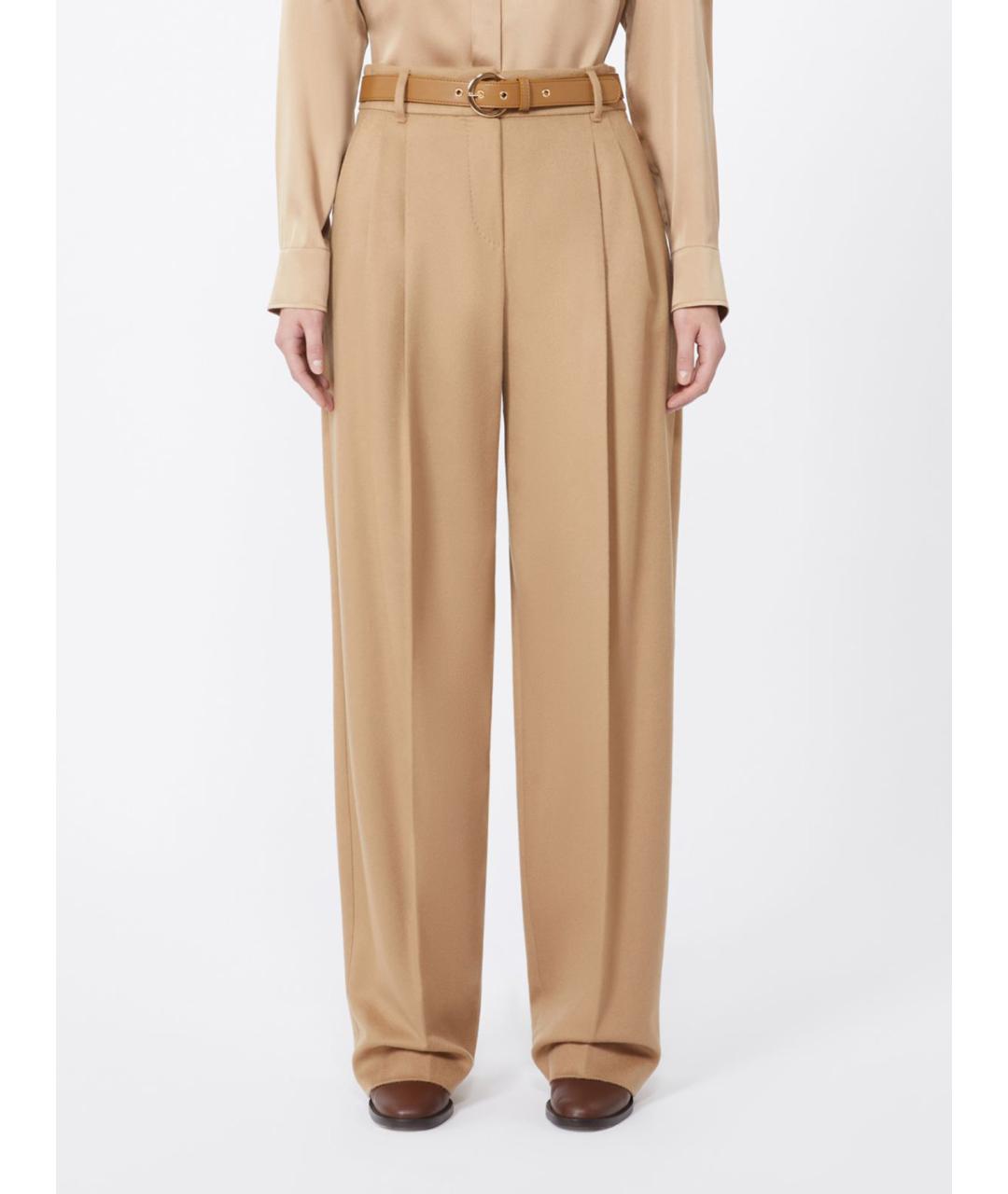 MAX MARA STUDIO Бежевые шерстяные брюки широкие, фото 4