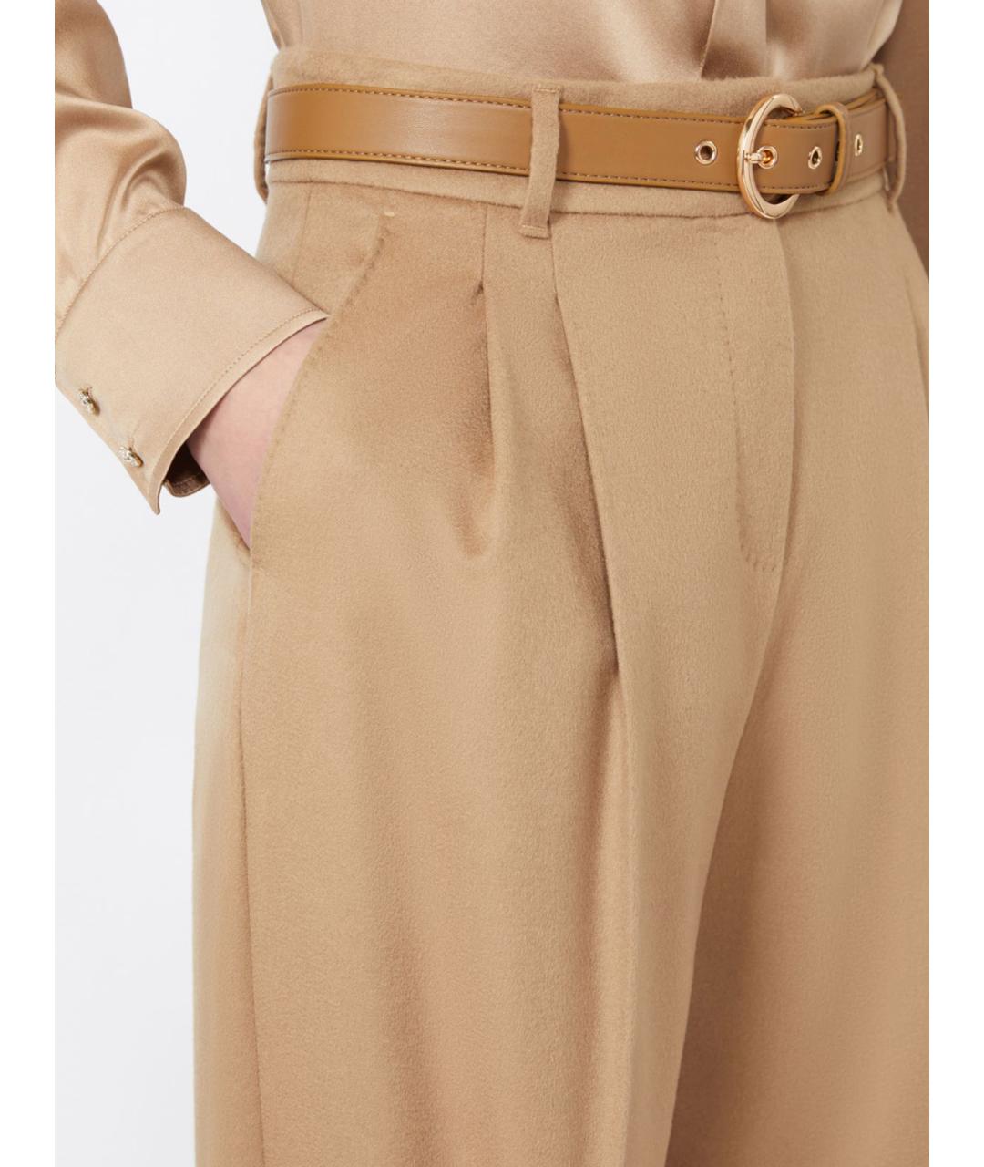MAX MARA STUDIO Бежевые шерстяные брюки широкие, фото 5