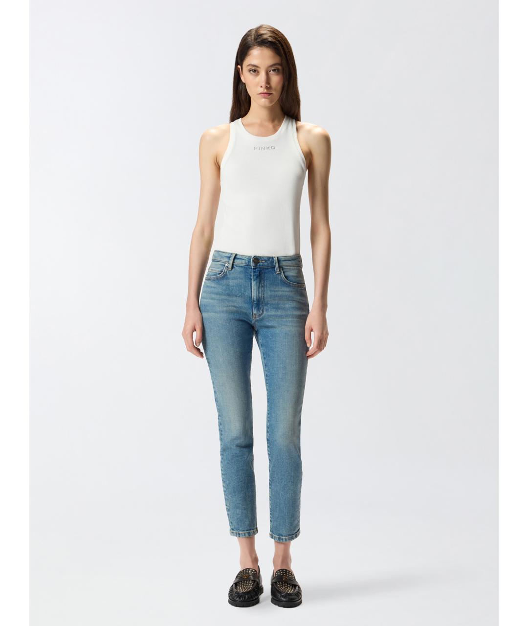 PINKO Синие хлопковые джинсы слим, фото 3