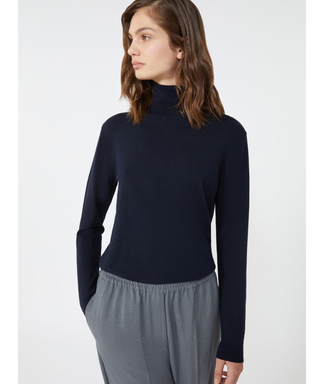 WEEKEND MAX MARA Темно-синяя шелковая водолазка, фото 5