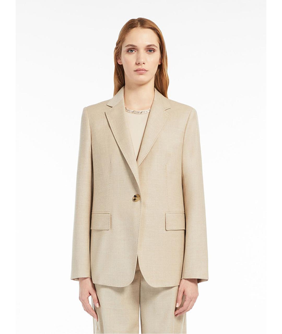 MAX MARA STUDIO Бежевый шерстяной жакет/пиджак, фото 2