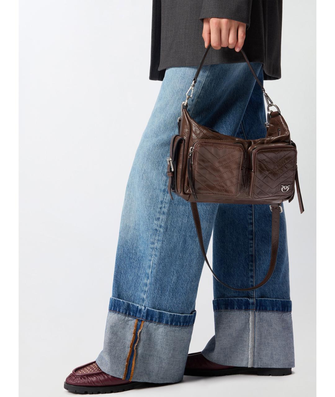 PINKO Коричневая кожаная сумка через плечо, фото 2