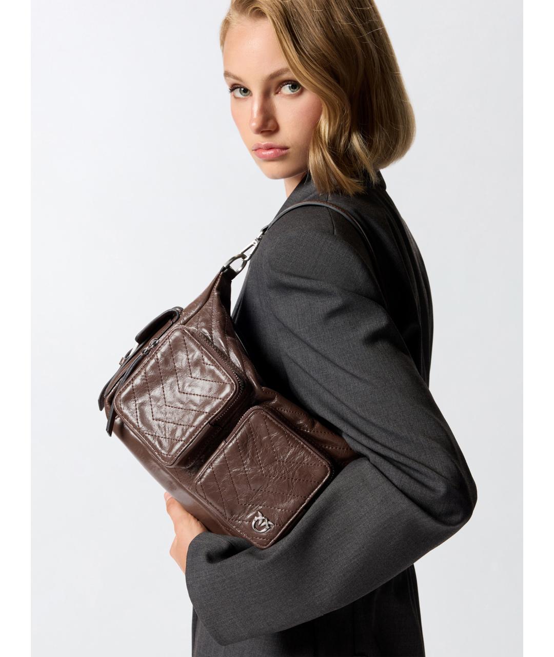 PINKO Коричневая кожаная сумка через плечо, фото 3