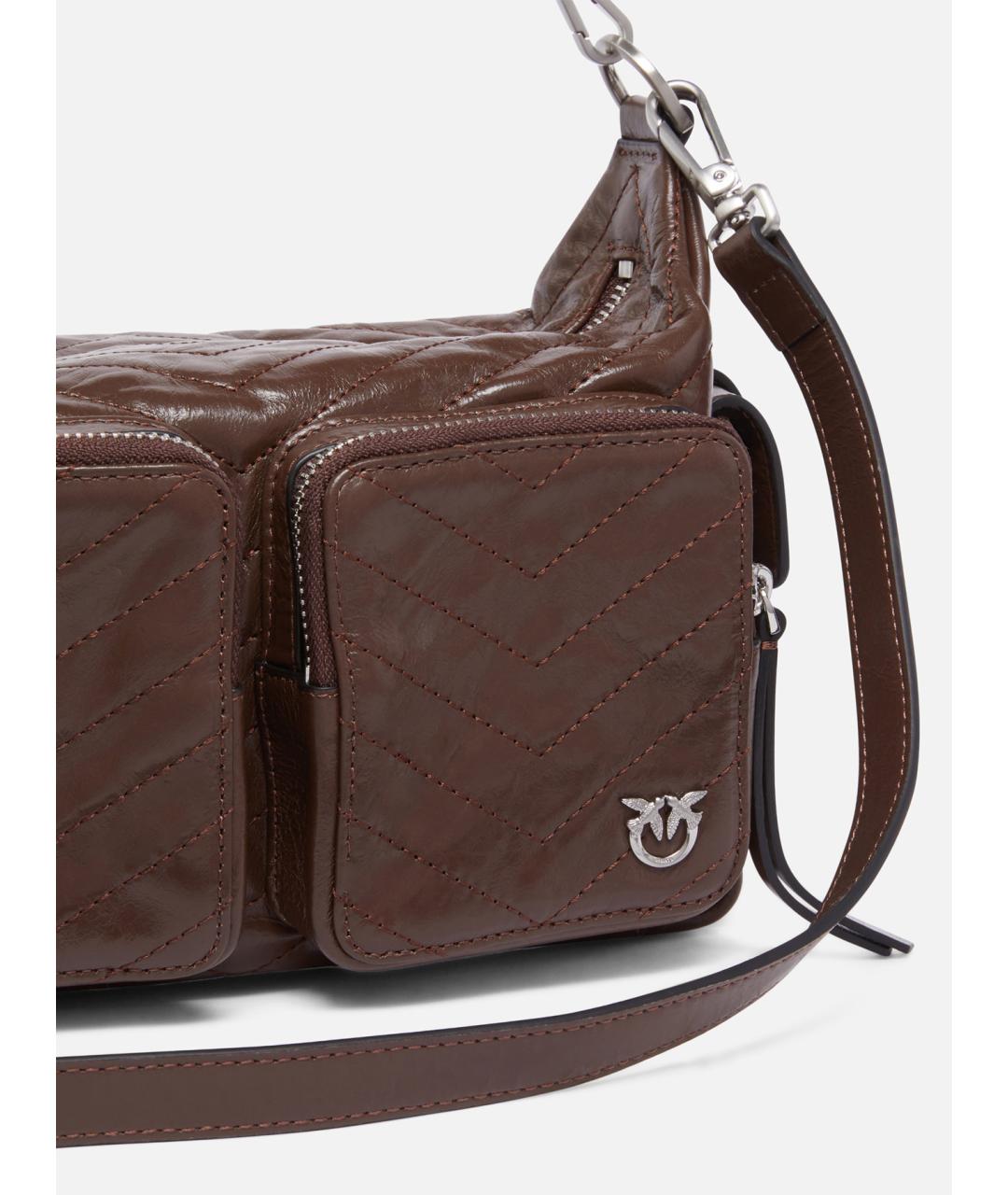 PINKO Коричневая кожаная сумка через плечо, фото 6