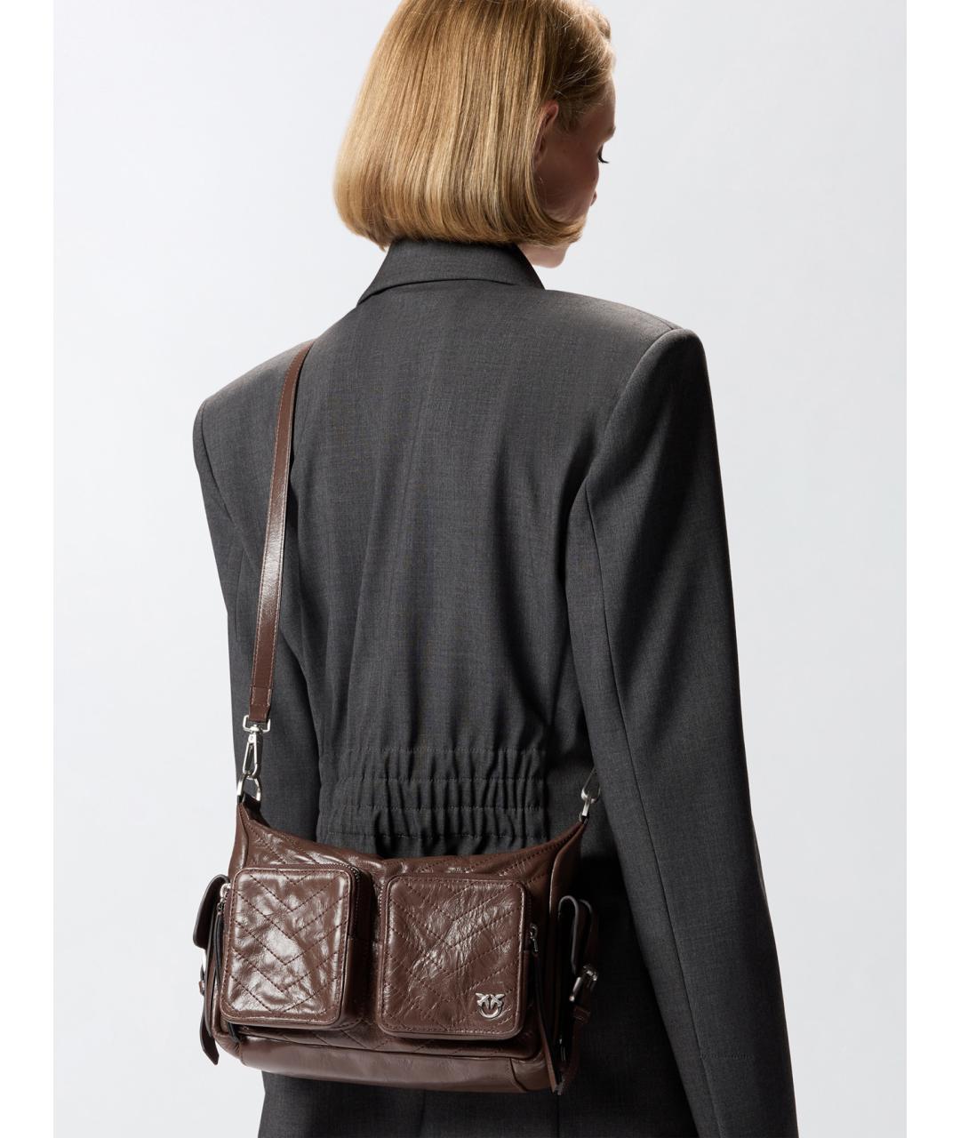 PINKO Коричневая кожаная сумка через плечо, фото 4