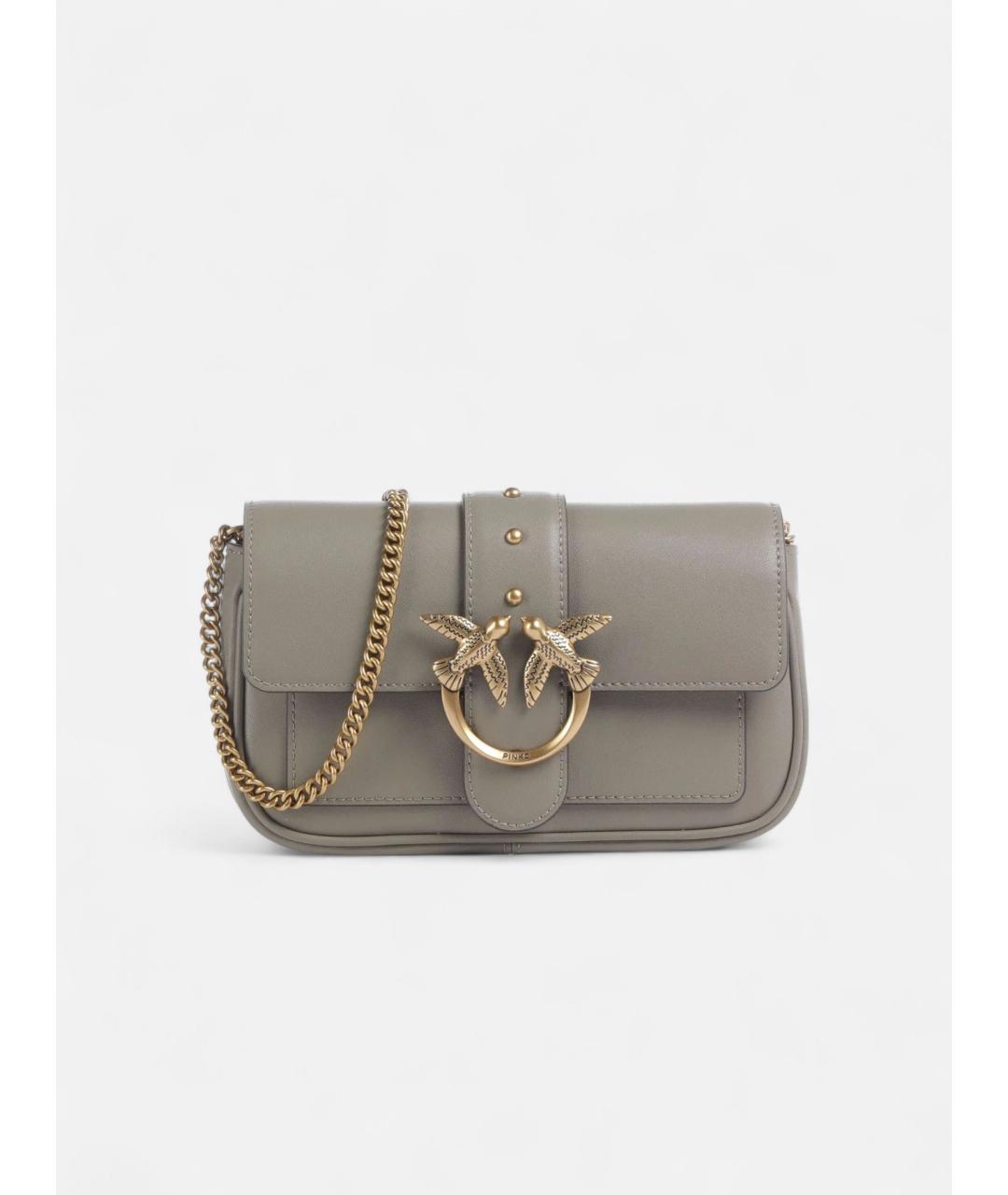 PINKO Серая кожаная сумка через плечо, фото 5