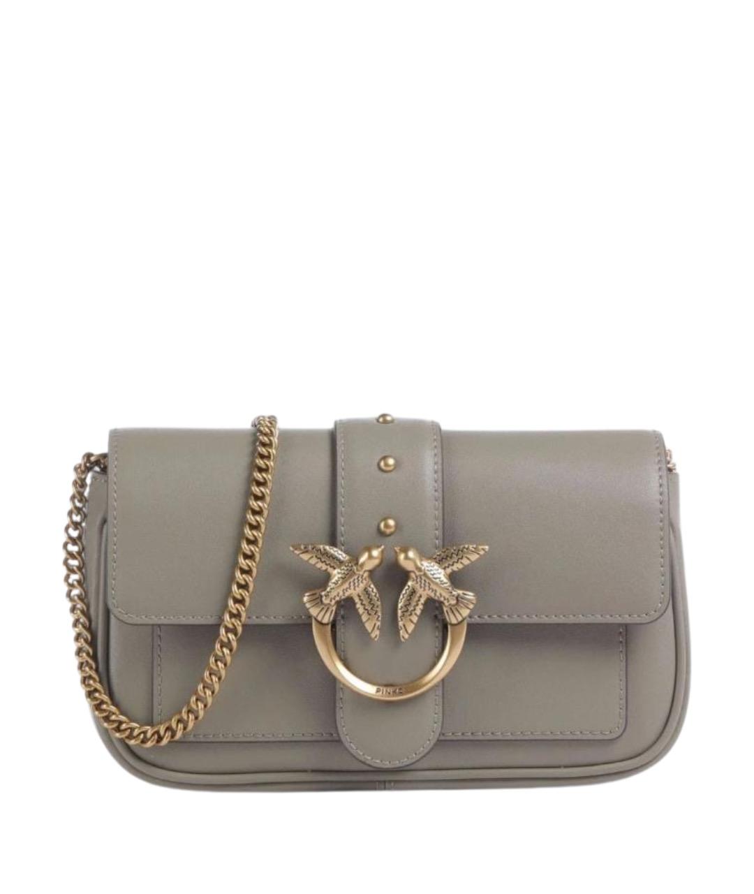 PINKO Серая кожаная сумка через плечо, фото 1