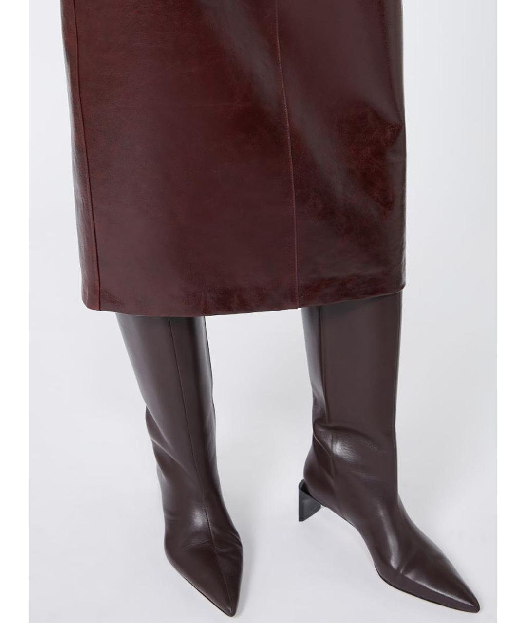 SPORTMAX Бордовая кожаная юбка миди, фото 4